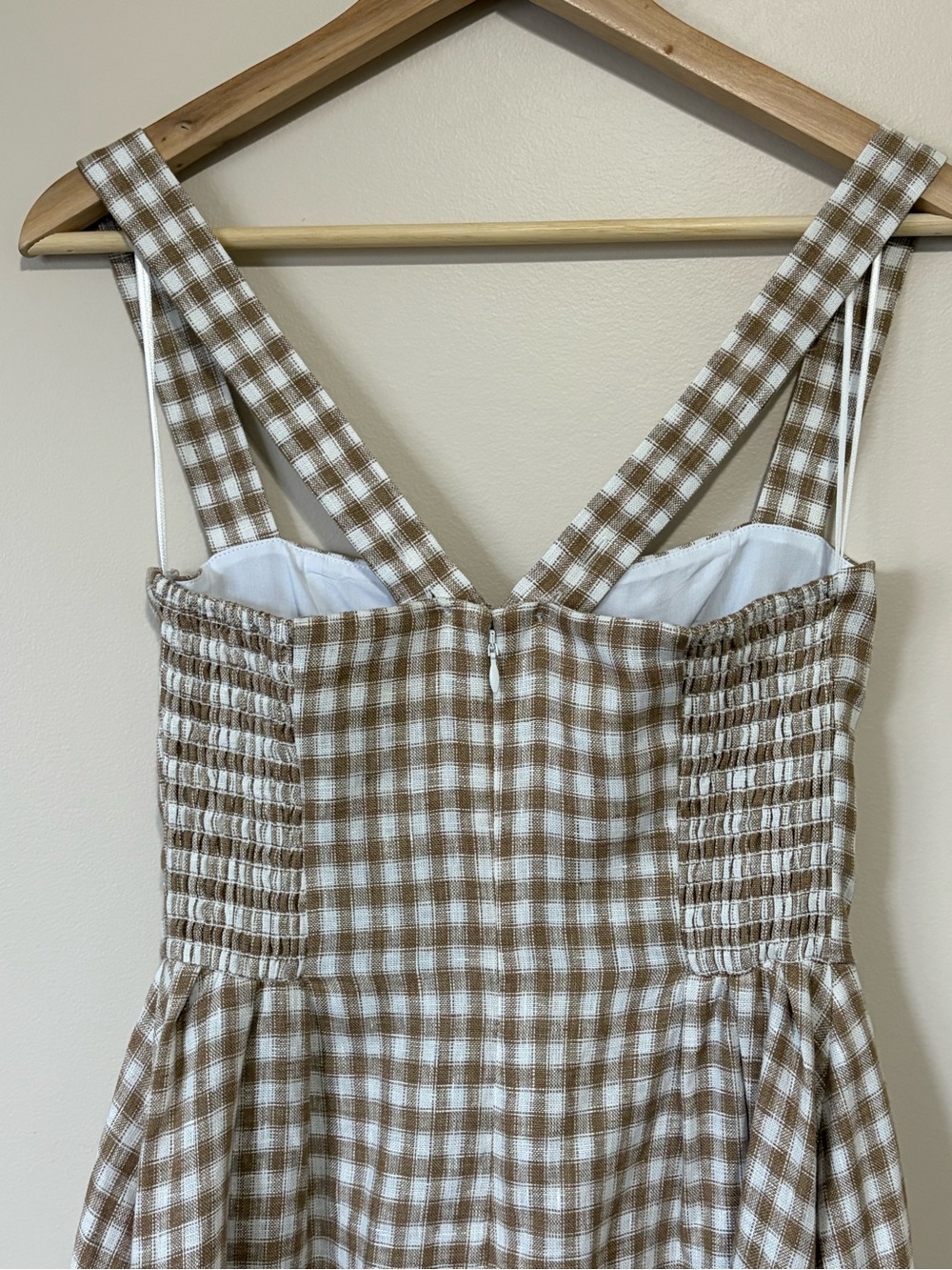 NEW Reformation Roma Midi Linen Dress Dunes Check Gingham Tan White | US 0 UK 4 - Picture 10 of 15